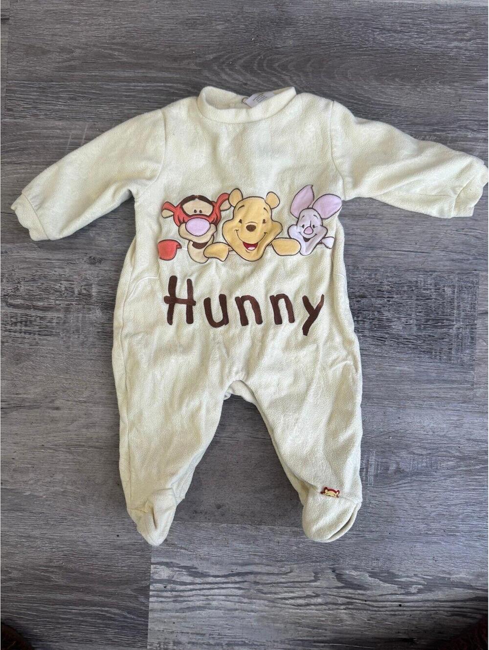Disney Winnie the Pooh footed sleeper size 3 months soft yellow hunny embroidery